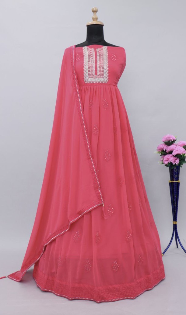 Pink Lucknowi Zari Embroidered Designer Anarkali Suit at Sokiro Style