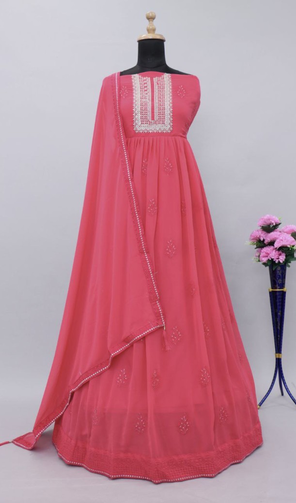 Pink Lucknowi Zari Embroidered Designer Anarkali Suit at Sokiro Style Pink Lucknowi Zari Embroidered Designer Anarkali Suit at Sokiro Style