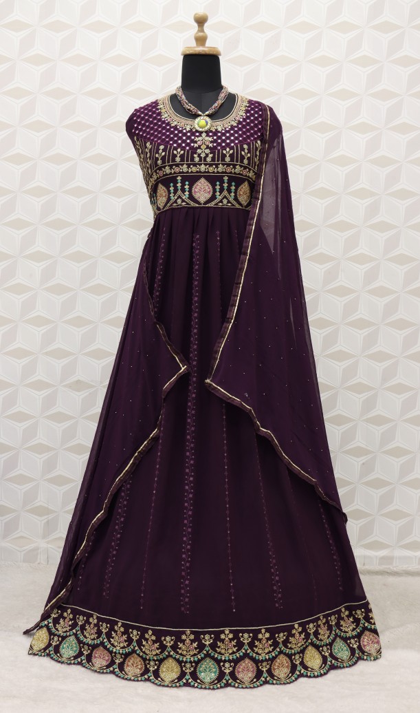NEW HEAVY EMBROIDERY WORK WINE GOWN WITH DUPATTA NEW HEAVY EMBROIDERY WORK WINE GOWN WITH DUPATTA