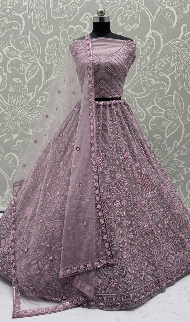 Sober Handwork Blue Motif and Crystal Pipe work Designed Reception Wear Collection in Lehenga Choli