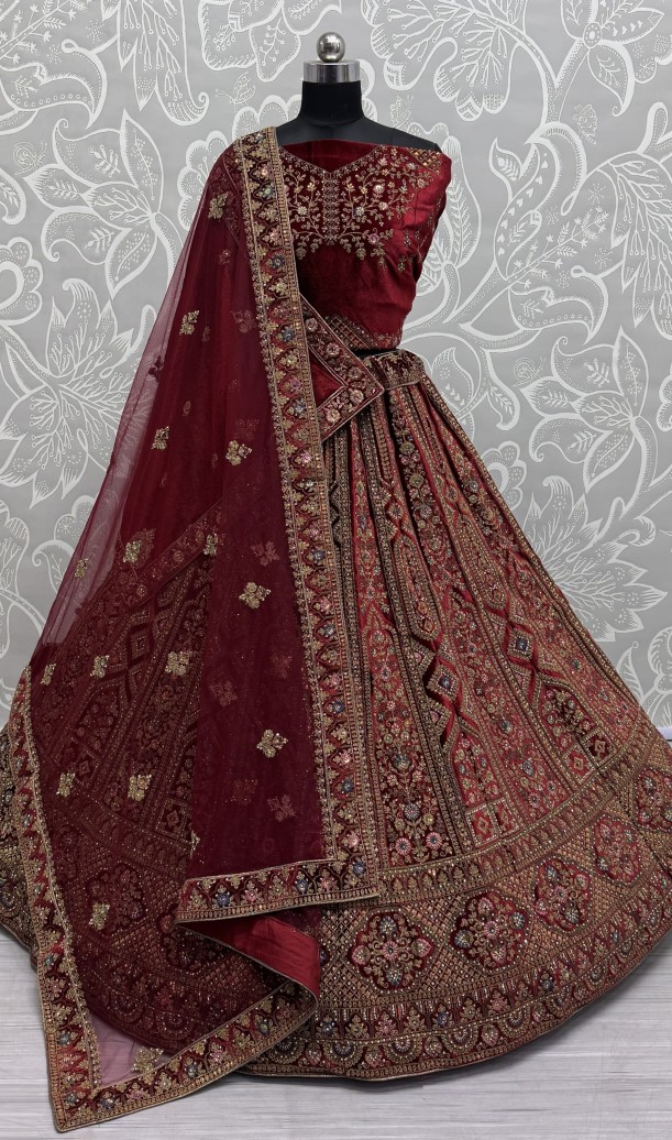 Perfect Dori Embroidery Designer Velvet Lehenga choli
