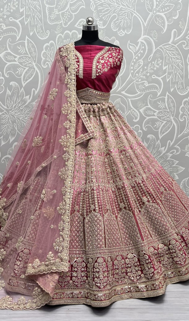 Heavy Work Padded Velvet Red Designer Lehengacholi Perfect for occasional wear