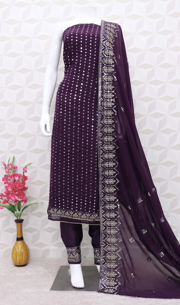 Wine Faux Georgette Pakistani Suit Wine Faux Georgette Pakistani Suit