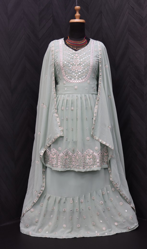 Embroidered Georgette Lehenga in GREY