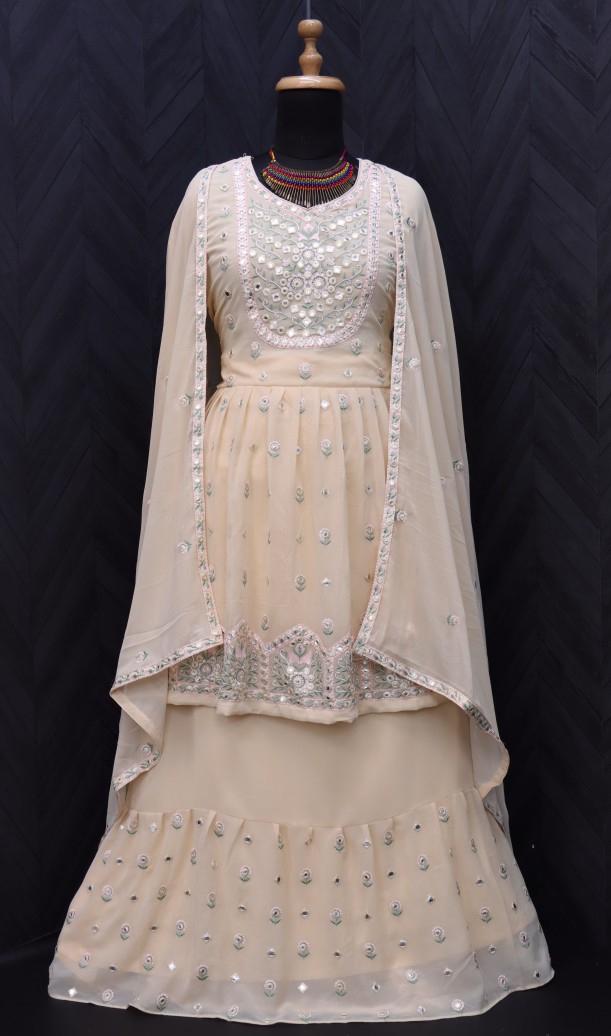 Embroidered Georgette Lehenga in light yellow Embroidered Georgette Lehenga in light yellow