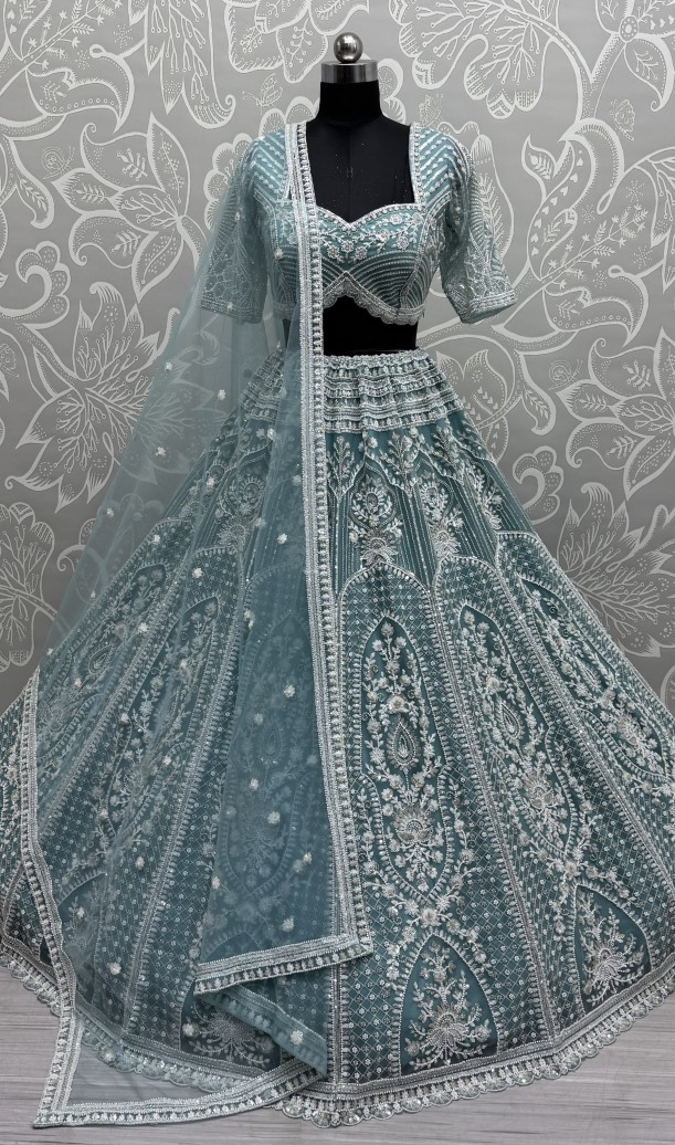 Stunning Beads and Motif  work combine Blue Designer lehenga choli with stitch Blouse