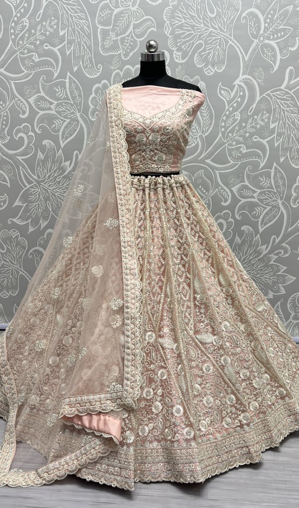 Dori and Zircon Diamond Pink Combine Designer Partywear Lehengachol