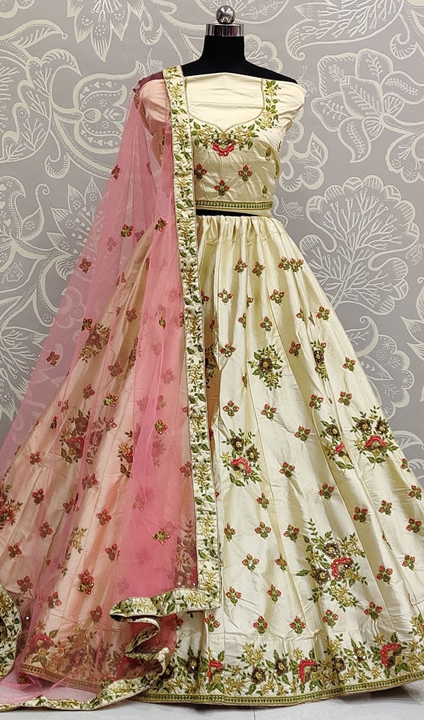 Cream Floral Lehenga