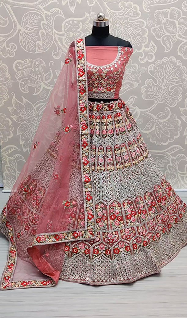 Pink Flower Flaired Lehenga