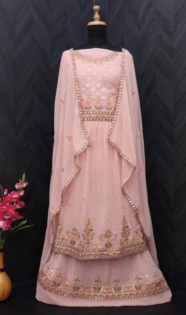 Embroidered Georgette Pakistani Suit in Peach Embroidered Georgette Pakistani Suit in Peach