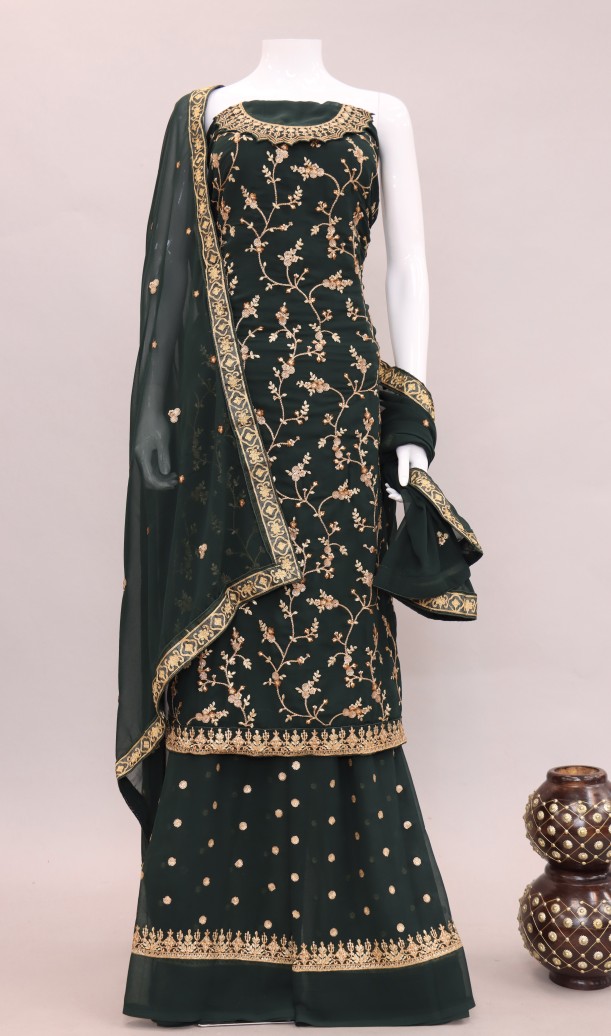 Green Embroidered Georgette Kurti Style Lehenga Green Embroidered Georgette Kurti Style Lehenga