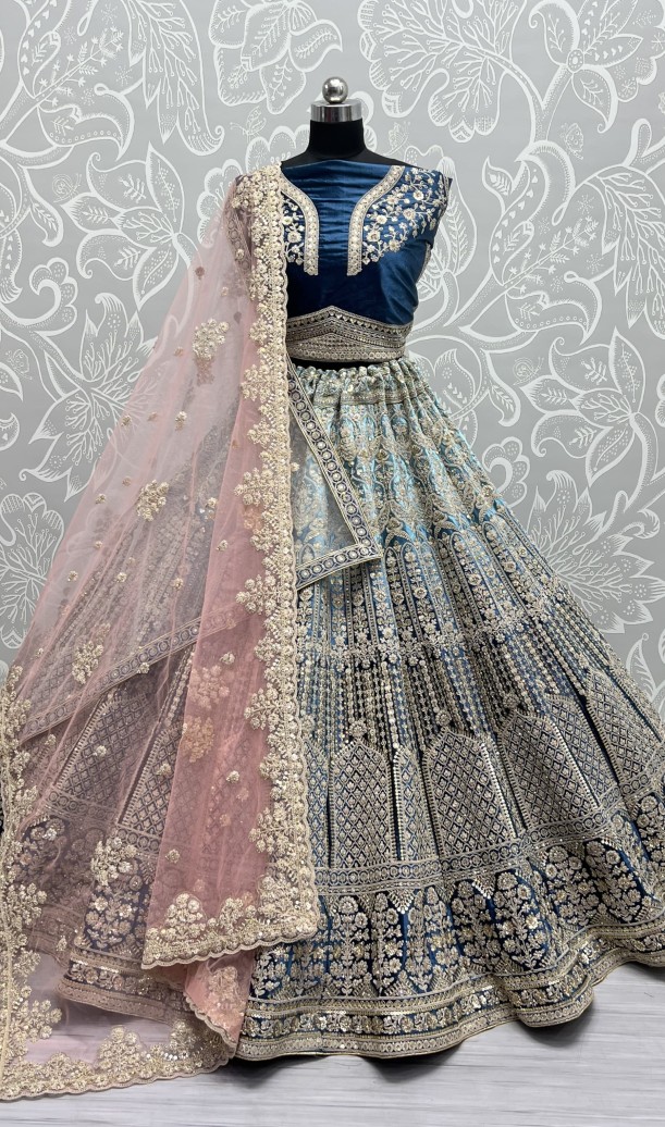 Heavy Work Padded Velvet Royal blue Designer Lehengacholi Perfect for occasional wear