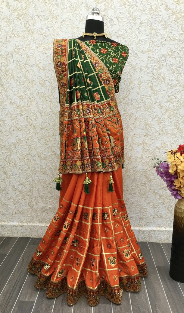 Orange Silk Festival Wear Saree