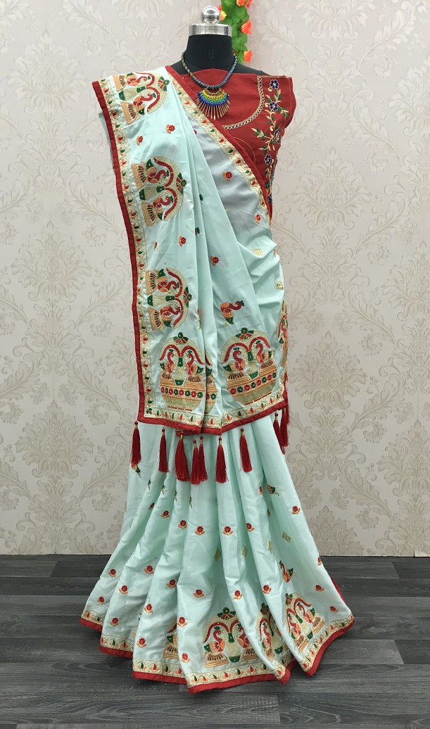 Crape Silk Embroidery Diamond Work Saree 