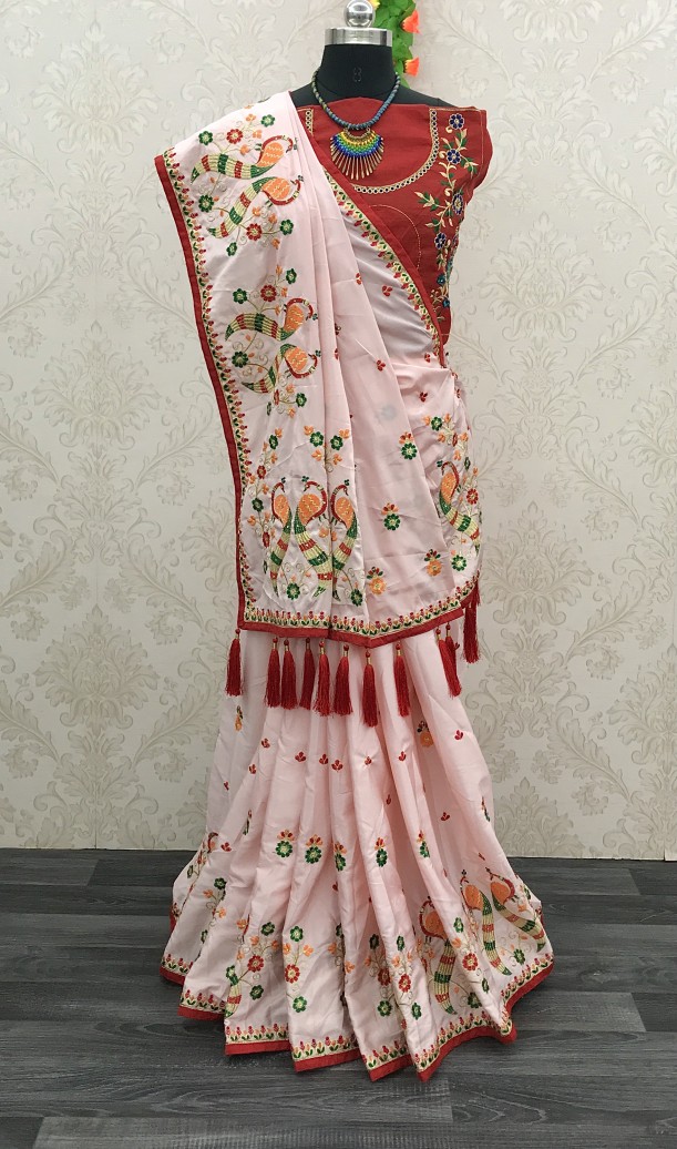 Crape Silk Embroidery Diamond Work Saree 