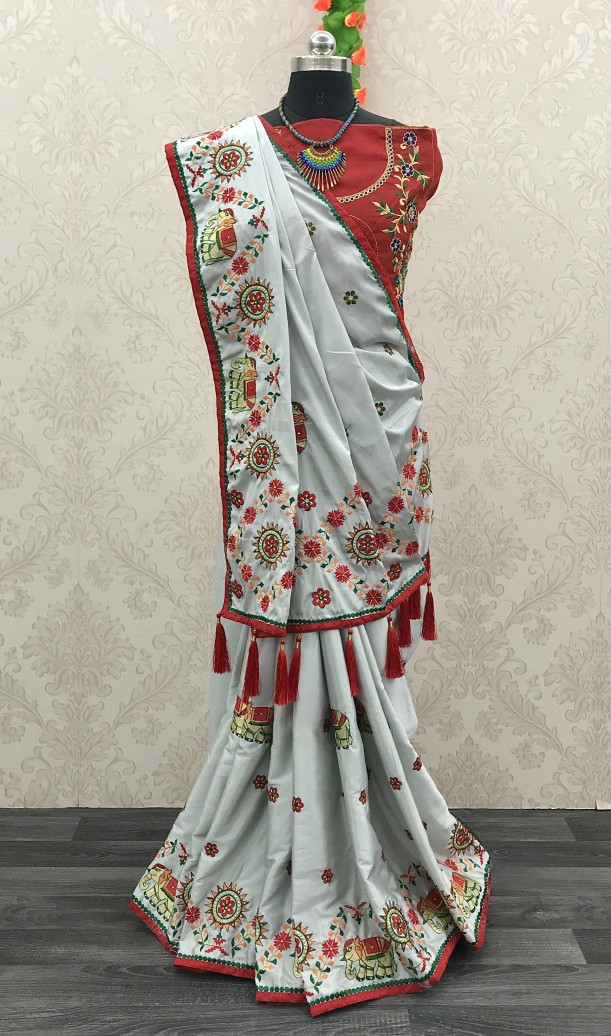 Crape Silk Embroidery Diamond Work Saree 