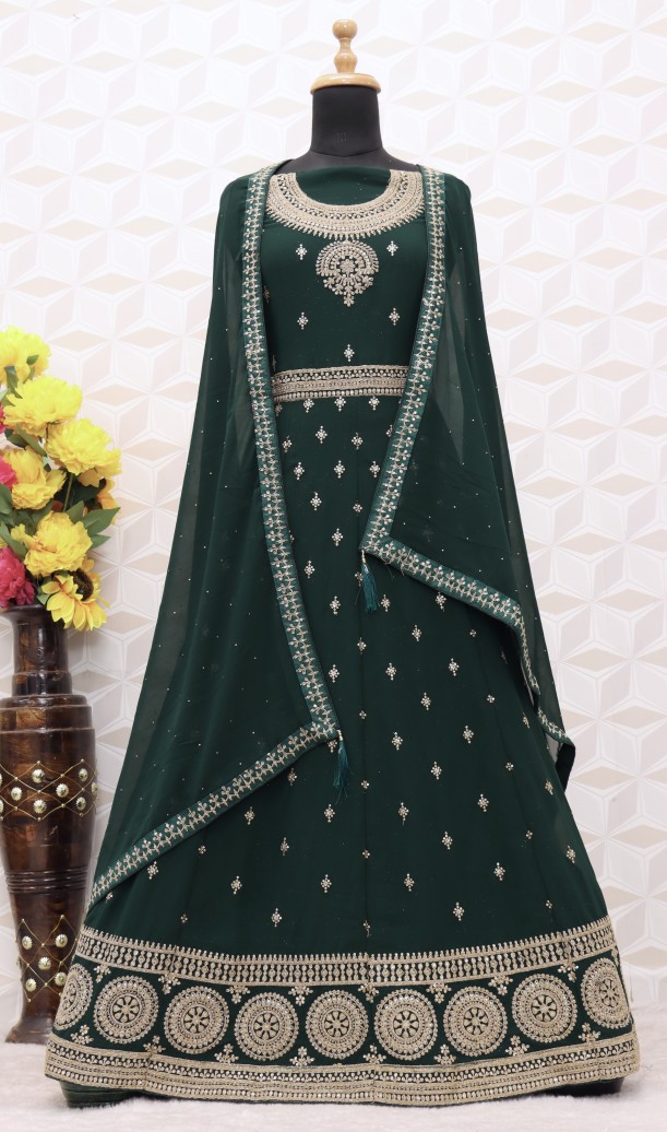 GREEN EMBROIDERED FAUX GEORGETTE SALWAR SEMI STITCHED