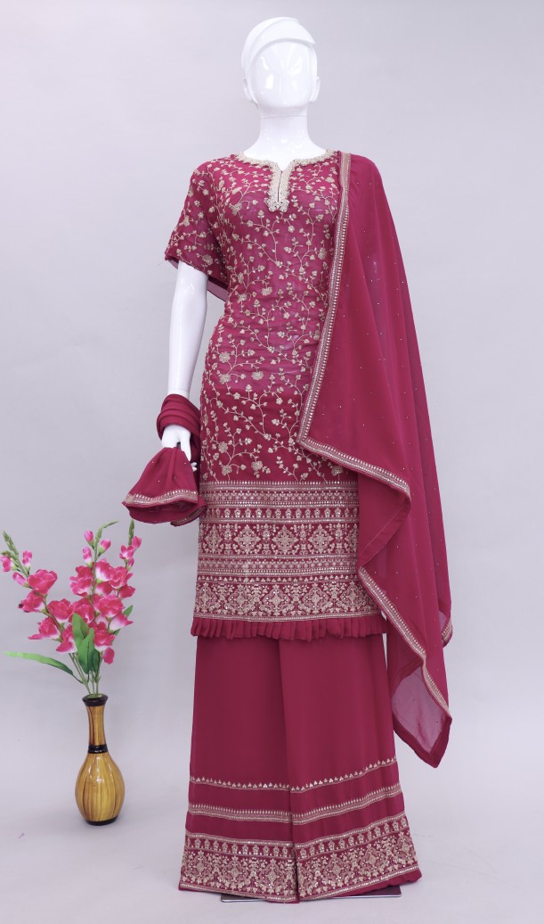 Rani pink Georgette Palazzo Suit