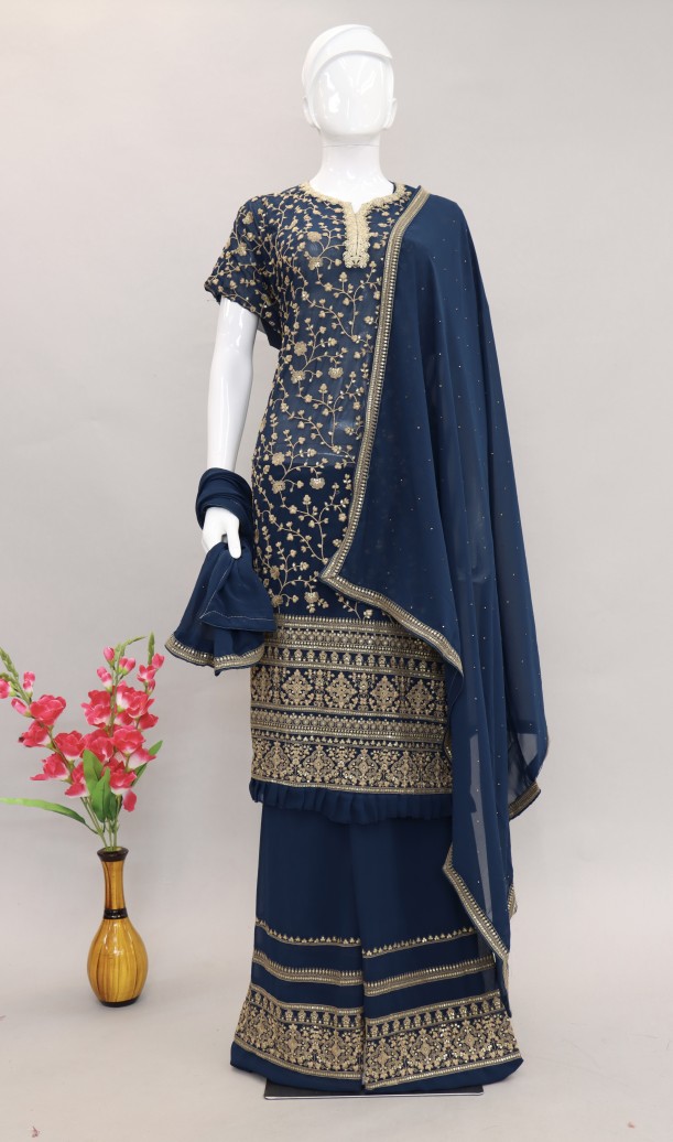 Blue Georgette Palazzo Suit