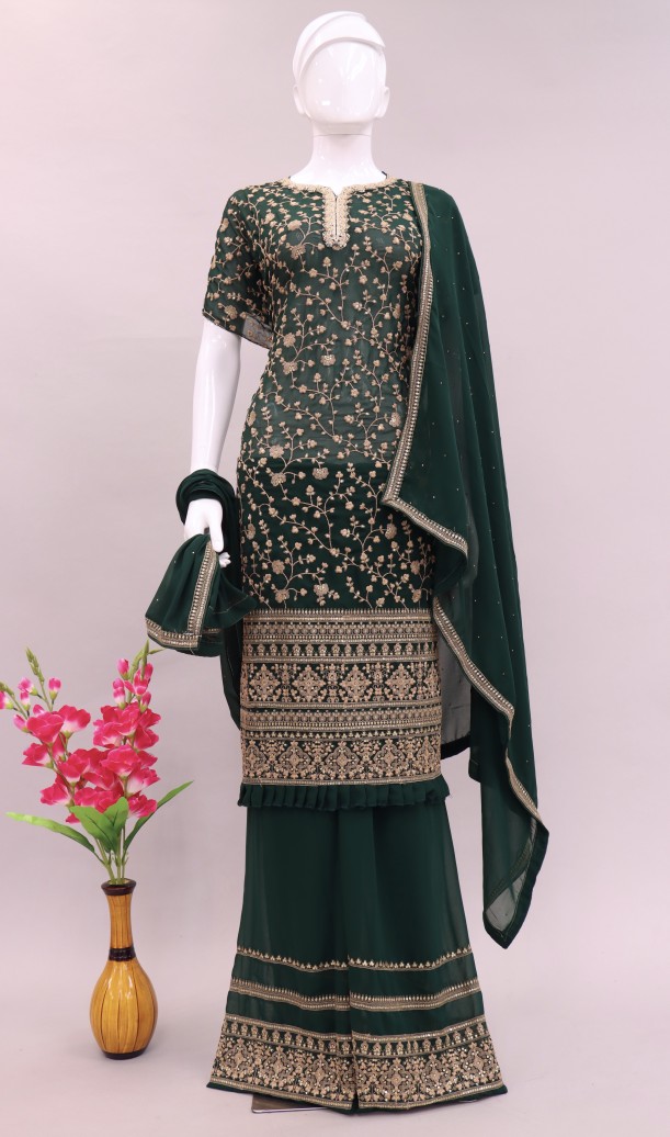 Green Georgette Palazzo Suit