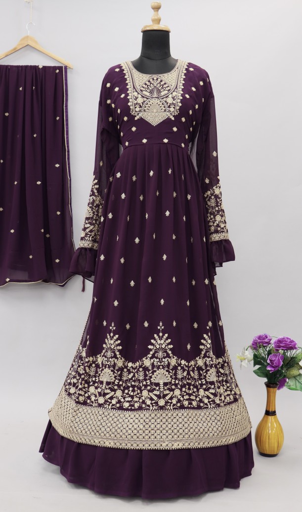 BEAUTIFUL HEAVY FAUX GEORGETTE SUIT IN BROWN COLOUR