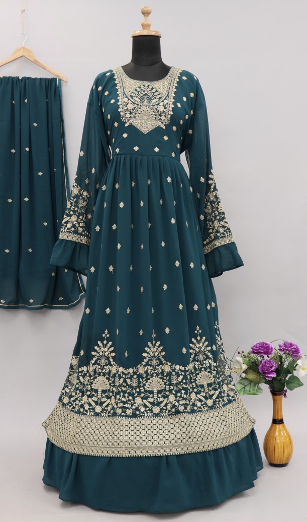 BEAUTIFUL HEAVY FAUX GEORGETTE SUIT IN RAMA COLOUR BEAUTIFUL HEAVY FAUX GEORGETTE SUIT IN RAMA COLOUR