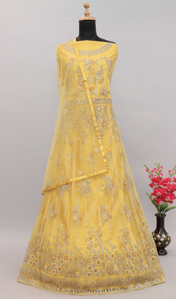 Yellow Zari Embroidered Festive Anarkali Suit