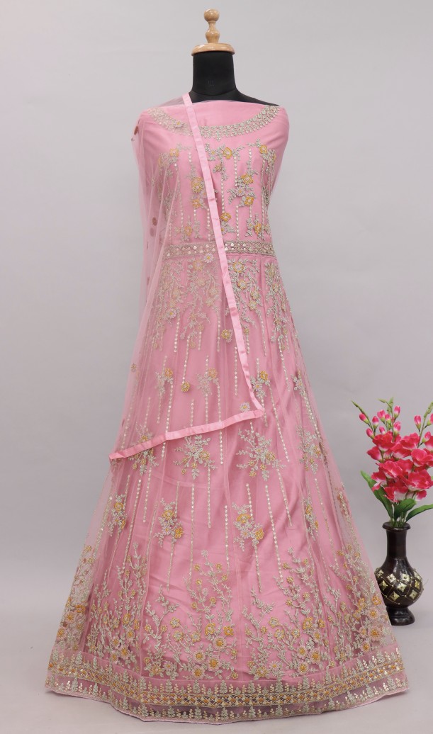 Baby pink Zari Embroidered Festive Anarkali Suit
