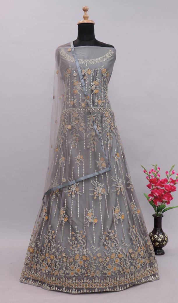 Grey Zari Embroidered Festive Anarkali Suit Grey Zari Embroidered Festive Anarkali Suit