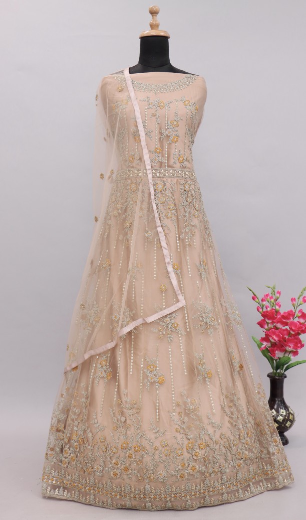Beige Golden Zari Embroidered Festive Anarkali Suit Beige Golden Zari Embroidered Festive Anarkali Suit