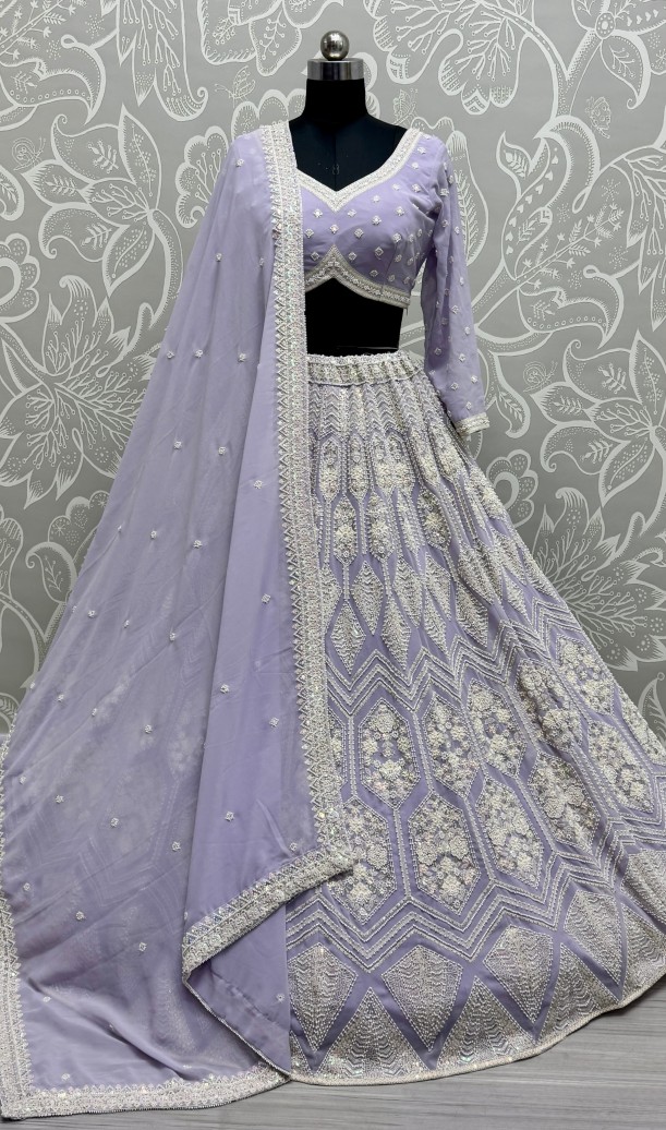 Full Flaired purple Exclusive Designer Lehenga Choli in Pure Georgette with Ready to Wear Blouse 