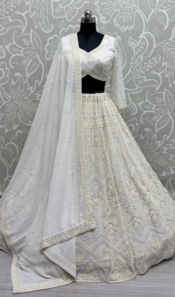 Full Flaired Exclusive white Designer Lehenga Choli in Pure Georgette with Ready to Wear Blouse 