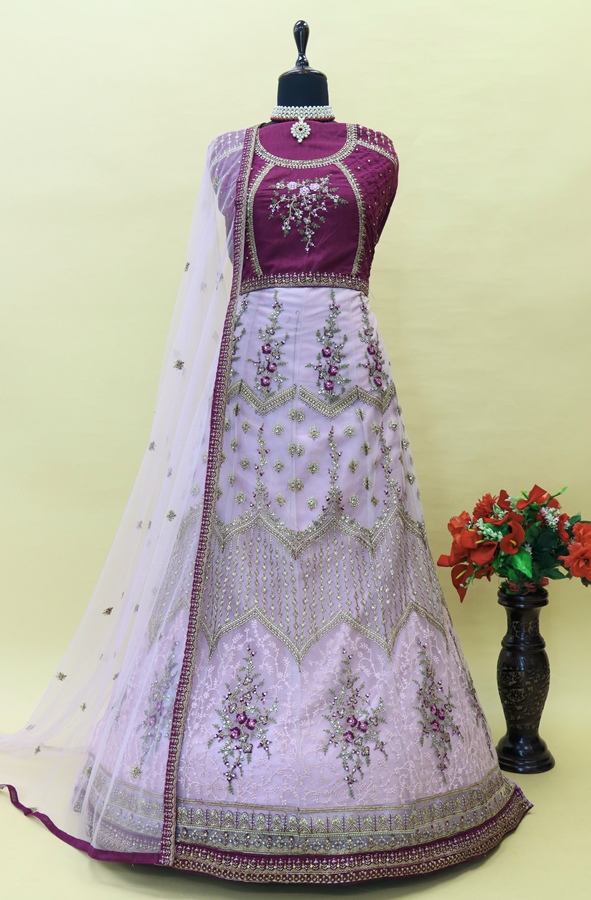 Net Festive Lehenga with Embroidered work