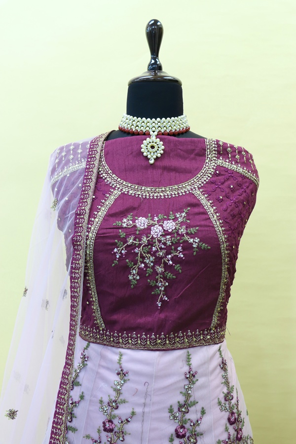 Net Festive Lehenga with Embroidered work