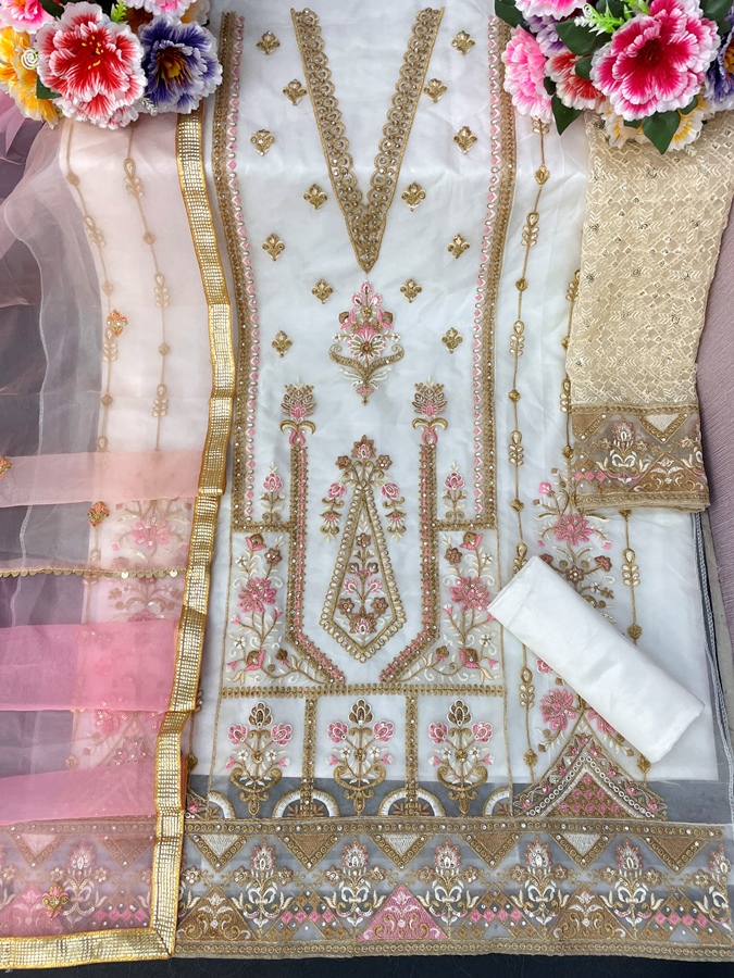  Heavy Organza With Heavy Embroidery Sequence Work Suit