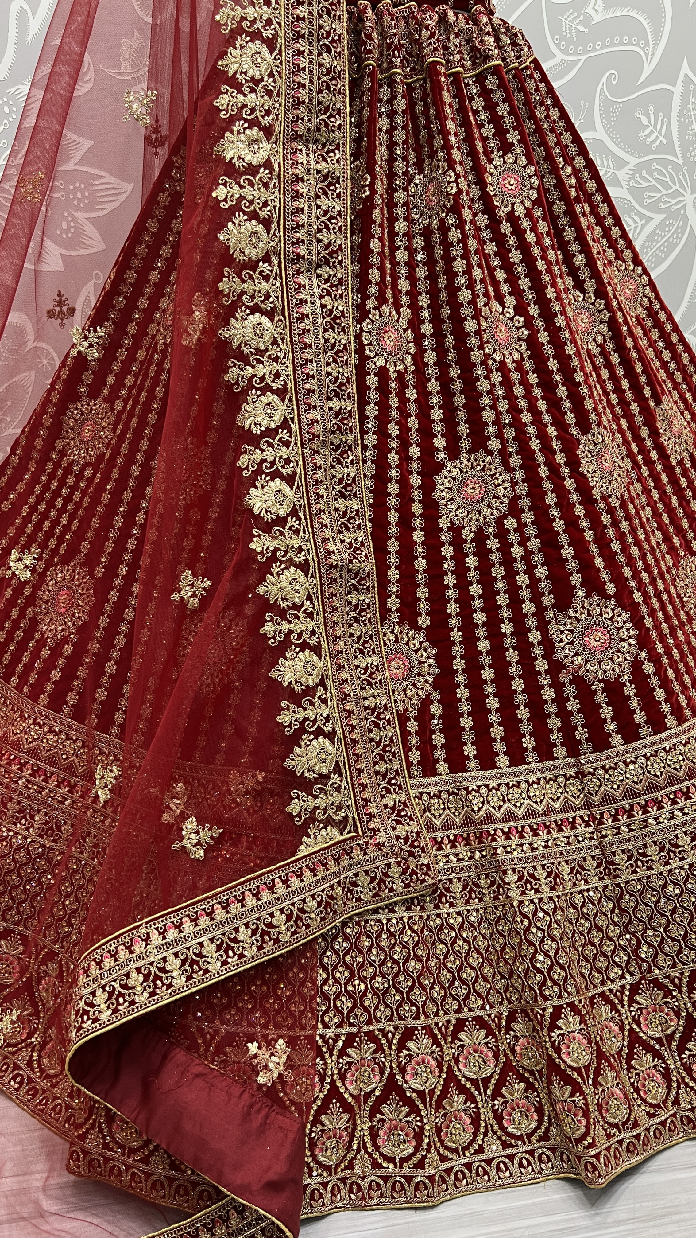 Fantastic Maroon Zari Embroidery Velvet Bridal Wear Lehenga Choli