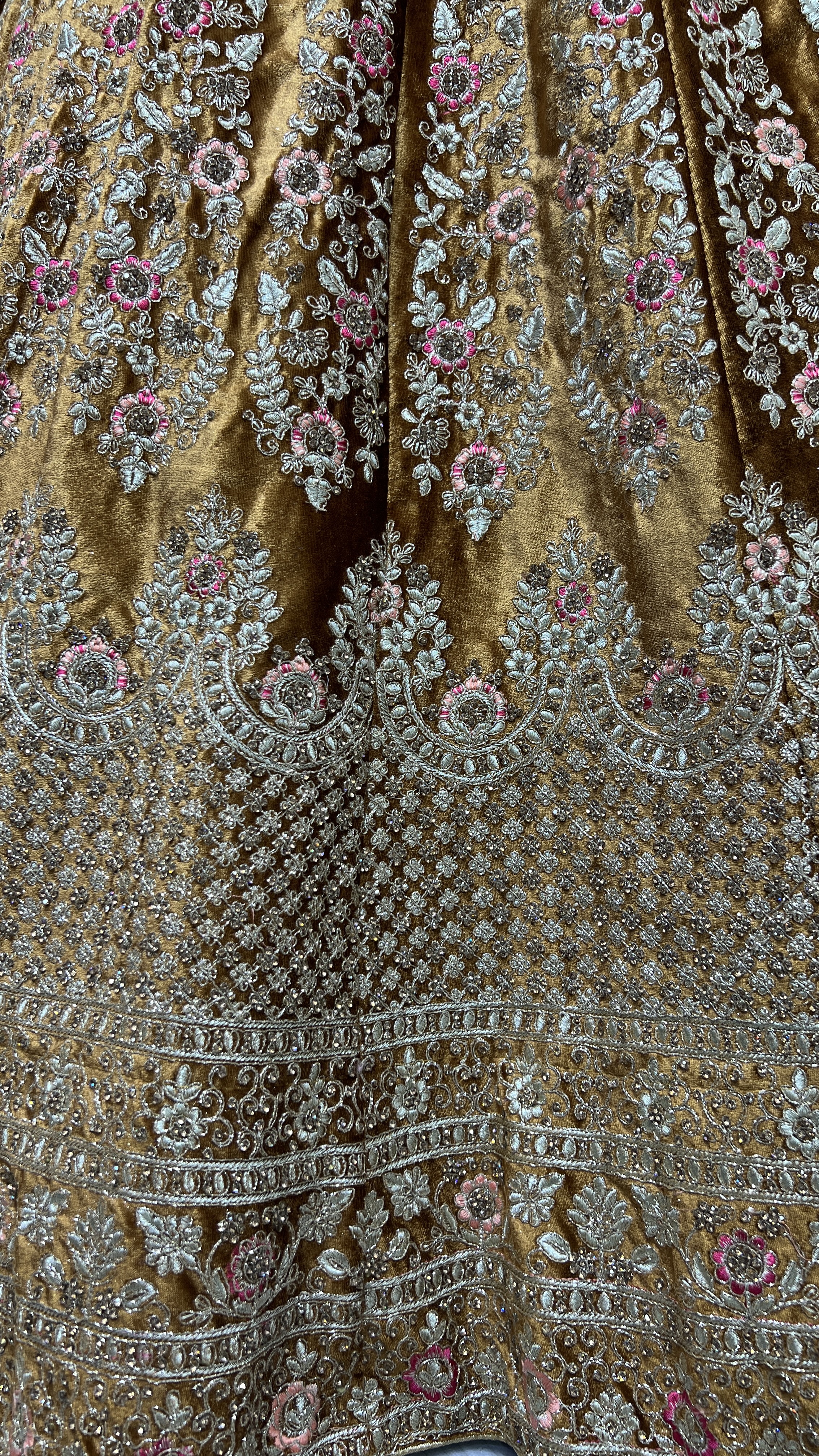 Embroidery Velvet Lehenga Choli In Golden