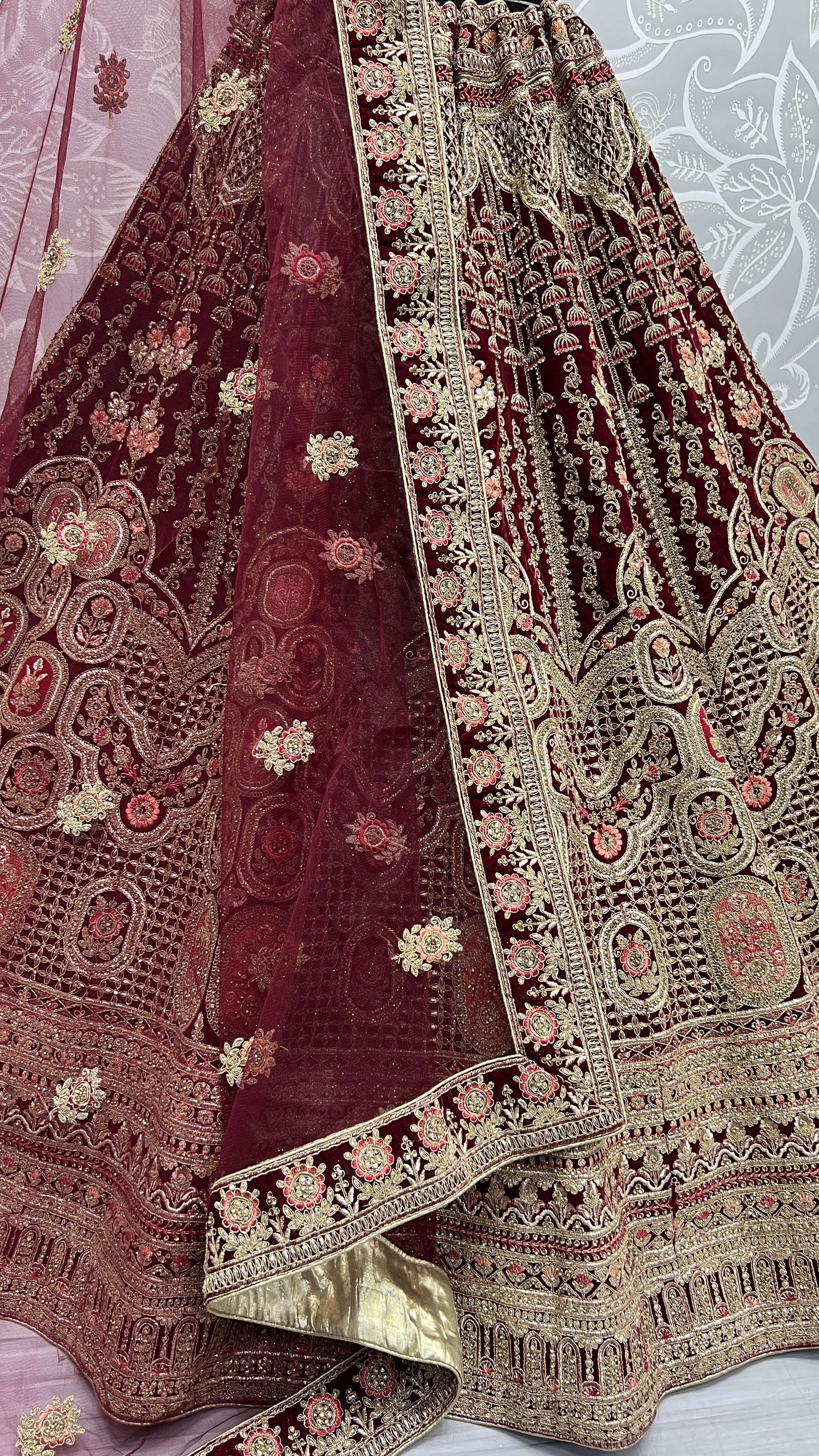 Antique Zari and Dori embroidered Velvet Lehenga choli