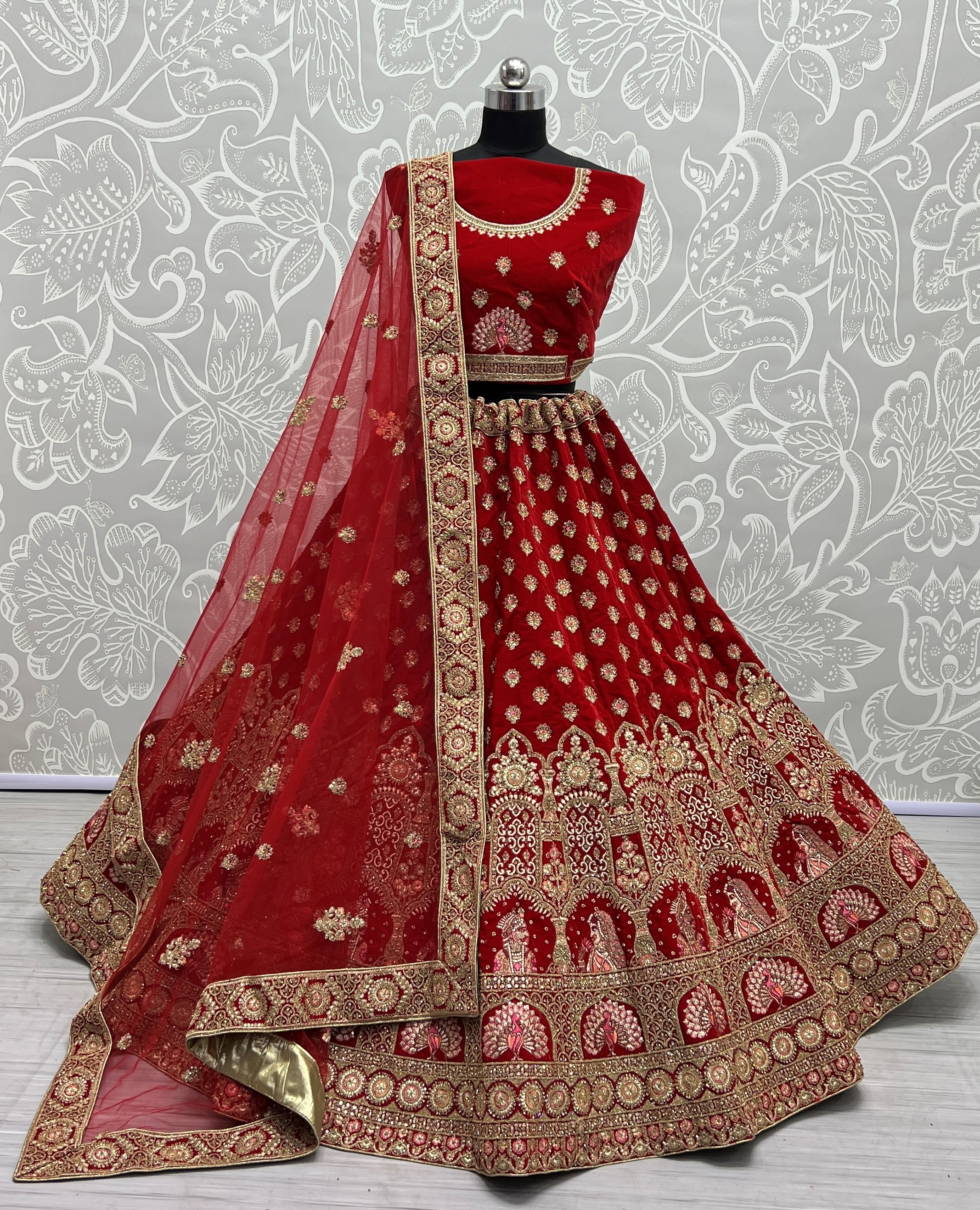 Bride Groom Embroidered Heavy Work velvet bridal Lehenga choli