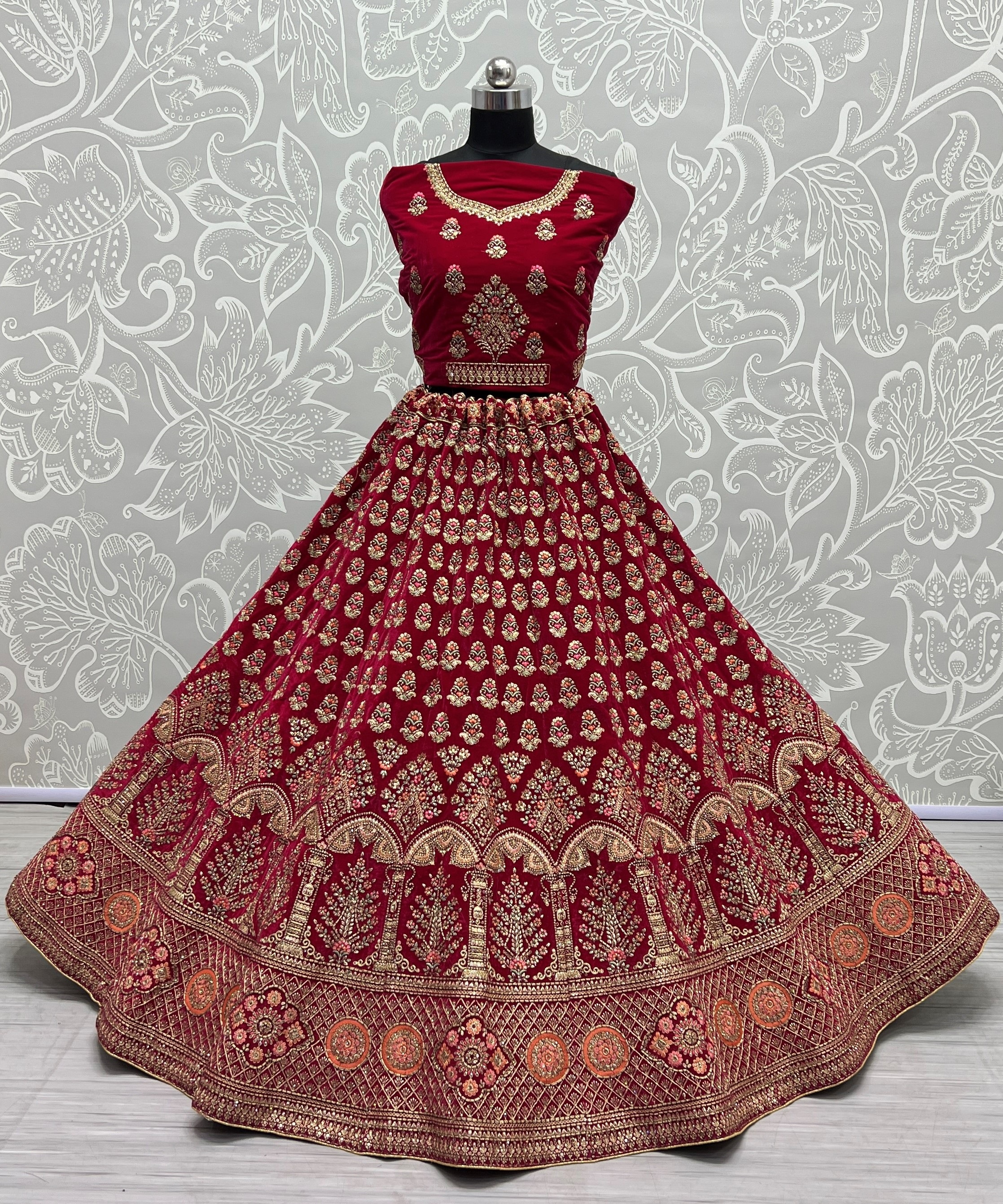 Fancy Dori embroidered and Multi thread work velvet Lehenga choli