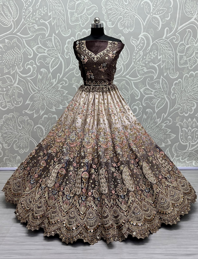 Padded Velvet Crafted Designer Embroidered with sequins Touch up Lehengacholi 