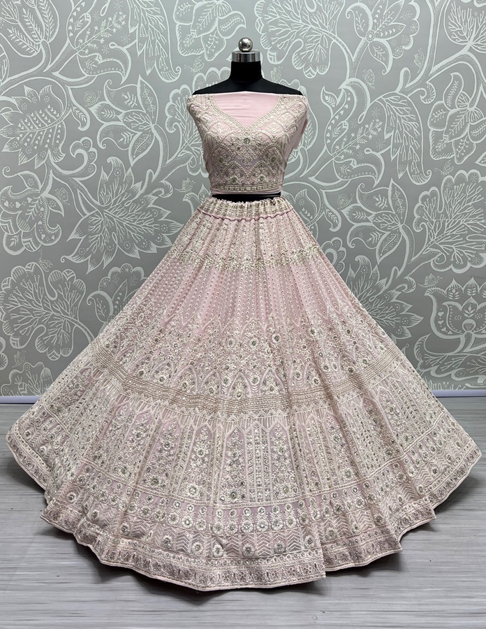 Five Meter Flaired Cotton Thread and sequins Embroidered Designer Lehengacholi 