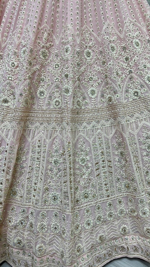 Five Meter Flaired Cotton Thread and sequins Embroidered Designer Lehengacholi 