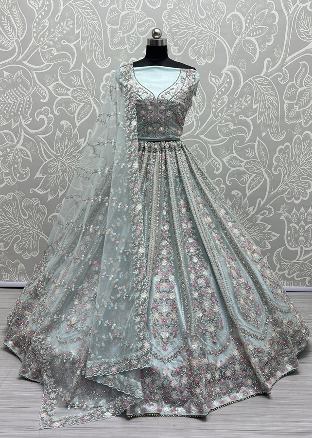 Pastel Sequins Combine Flower Pattern Exceptionally Designed Lehengacholi 