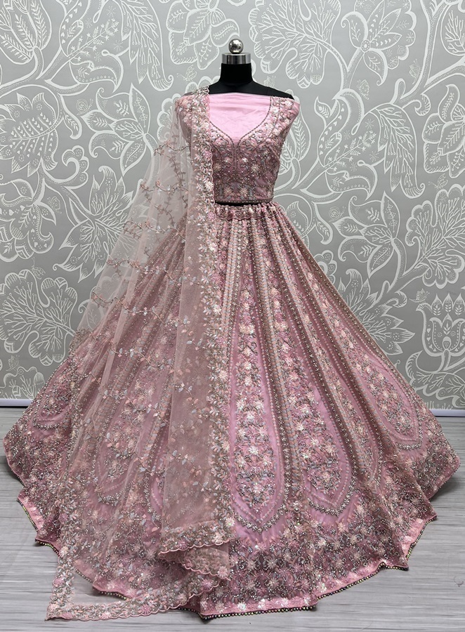 Pastel Sequins Combine Flower Pattern Exceptionally Designed Lehengacholi 
