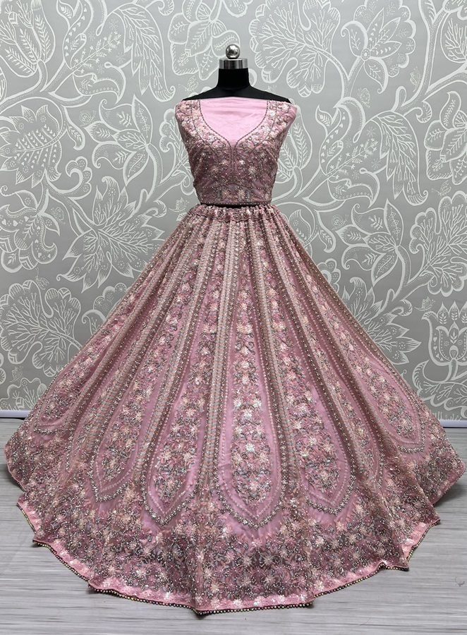 Pastel Sequins Combine Flower Pattern Exceptionally Designed Lehengacholi 