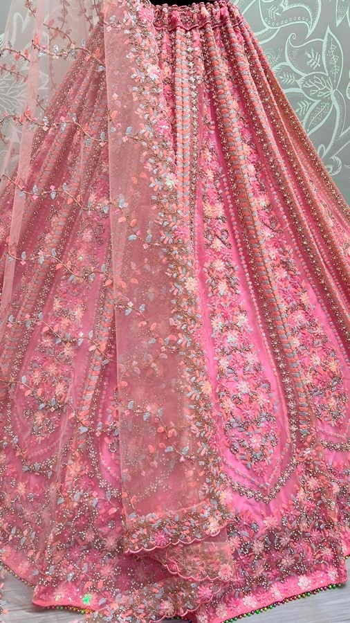 Pastel Sequins Combine Flower Pattern Exceptionally Designed Lehengacholi 