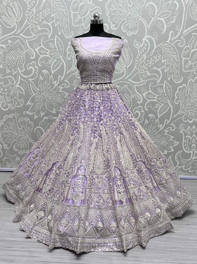 Five meter plus flair peacock pattern embroidered partywear Lehengacholi 