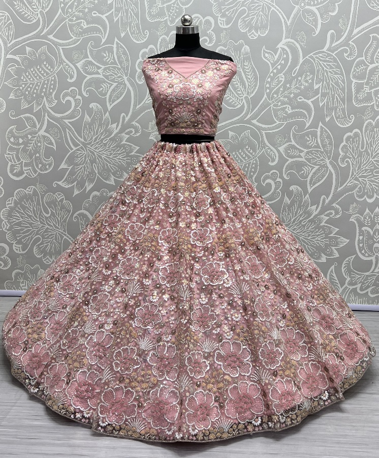 Finely Arranged Multi Color Sequins with Zari Embroidery Designed Partywear Lehengacholi 