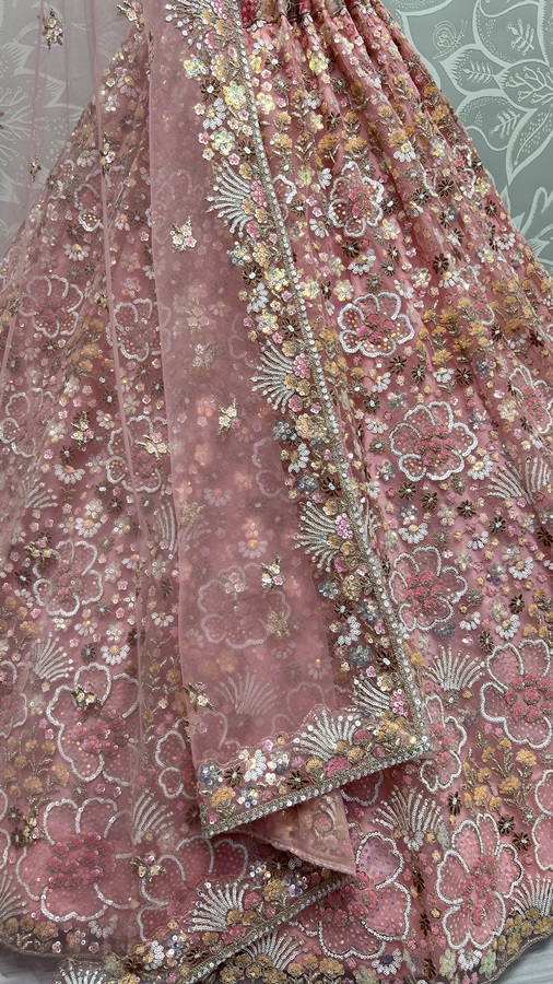 Finely Arranged Multi Color Sequins with Zari Embroidery Designed Partywear Lehengacholi 